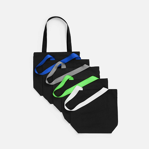 Шопер B5, черный с широкими зелеными ручками - рис 3.