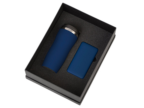 Подарочный набор c вакуумной термокружкой и повербанком С1, темно-синий - рис 2.