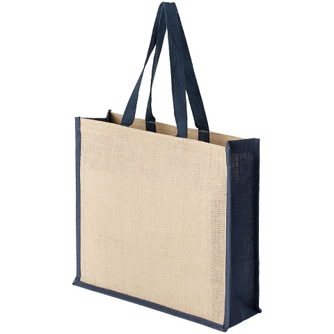 Холщовая сумка для покупок Bagari с синей отделкой - рис 4.