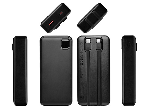 Внешний аккумулятор со встроенными кабелями Фрэйм Про, быстрая зарядка, 20000мач, черный - рис 3.