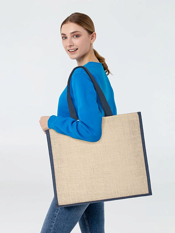 Холщовая сумка для покупок Bagari с синей отделкой - рис 7.