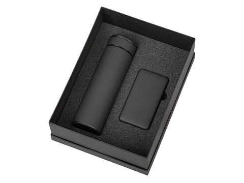 Подарочный набор с термосом и повербанком С1, черный - рис 2.