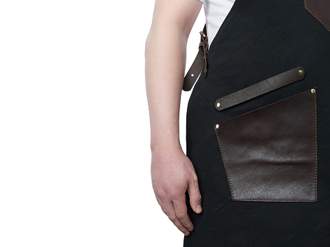 Фартук из канваса с ремнями из натуральной кожи, материал: канвас смесовый, плотность 450 гр/м, натуральная кожа КРС, цвет черный, коричневый темный - рис 6.