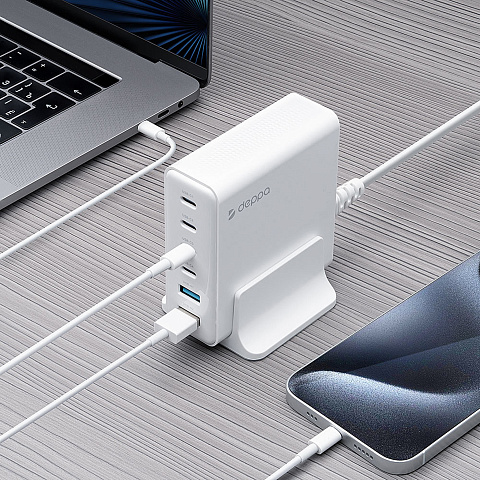 Зарядная станция 4xUSB Type-C, 2xUSB, PD, QC, 160Вт, белый, Deppa - рис 6.