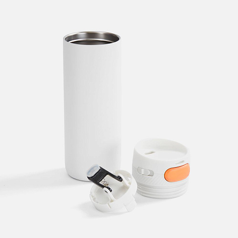 Термостакан X1 с цветной кнопкой, белый с оранжевым - рис 3.