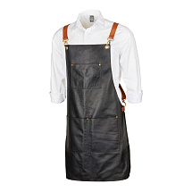 Фартук из натуральной кожи флотер  Материал: натуральная кожа КРС, цвет фартука: черный, цвет ремней: светлый бук, фурнитура из металлического сплава ЦАМ, цвет фурнитуры: антик, размер универсальный