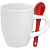 Кофейная кружка Pairy с ложкой, белая с красной - миниатюра