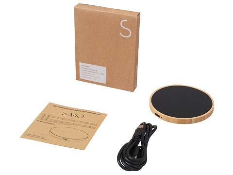 Беспроводное зарядное устройство с подсветкой лого Reedia S3, 15 Вт, бамбук, черный - рис 7.