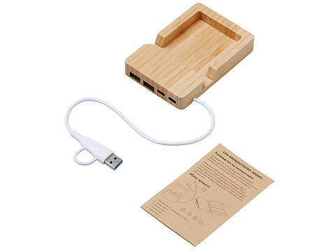 USB хаб Memo, 2*USB, 2*Type C, бамбук - рис 2.