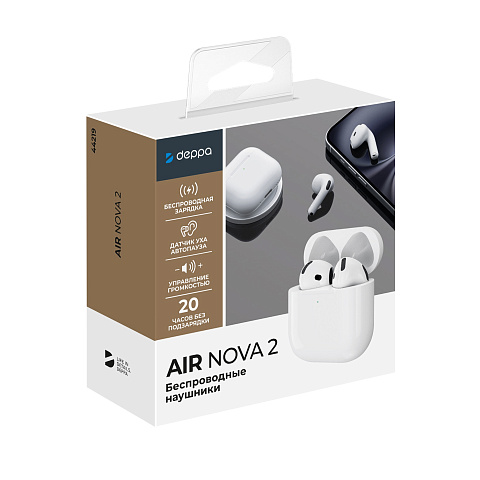 Беспроводные наушники с микрофоном Air Nova 2, TWS, BT5.4, 300 мАч, QI, белый, Deppa - рис 5.