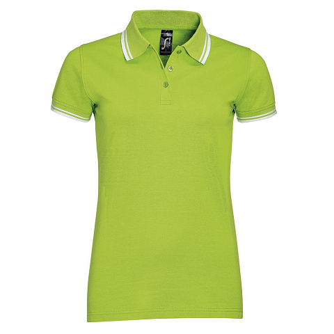 Рубашка поло женская Pasadena Women 200 с контрастной отделкой, зеленый лайм с белым - рис 2.