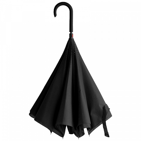 Черный мужской зонт-наоборот трость - рис 2.