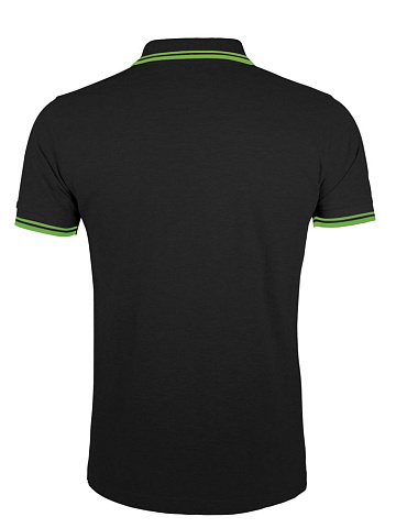 Рубашка поло мужская Pasadena Men 200 с контрастной отделкой, черная с зеленым - рис 3.