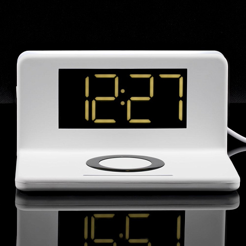 Часы настольные с беспроводным зарядным устройством Pitstop, белые - рис 12.