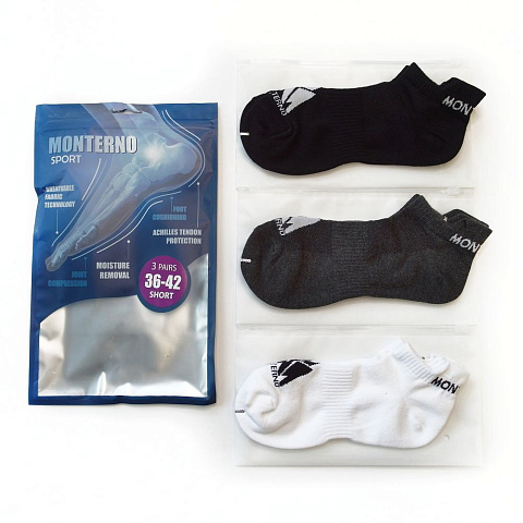 Набор из 3 пар спортивных носков Monterno Sport, черный, серый и белый - рис 3.