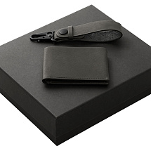 Подарочный набор Long River: кошелек, ремешок для ключей (без лого Long River), черная коробка