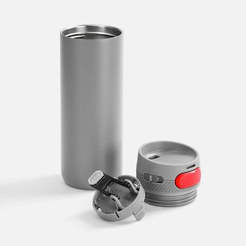 Термостакан X1 с цветной кнопкой, серый с красным - рис 3.