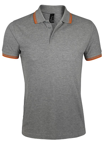 Рубашка поло мужская Pasadena Men 200 с контрастной отделкой, серый меланж c оранжевым - рис 2.