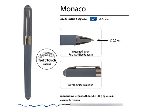 Ручка пластиковая шариковая Monaco, 0,5мм, синие чернила, графит/вороненая сталь - рис 3.