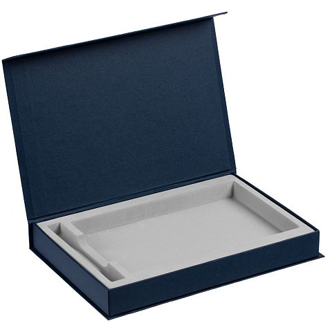 Коробка Silk с ложементом под ежедневник 13x21 см и ручку, синяя - рис 3.