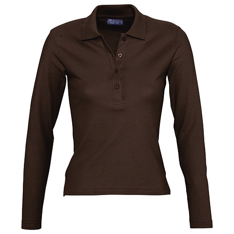Рубашка поло женская с длинным рукавом Podium 210 шоколадно-коричневая - рис 2.