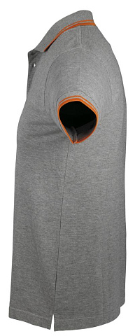 Рубашка поло мужская Pasadena Men 200 с контрастной отделкой, серый меланж c оранжевым - рис 4.