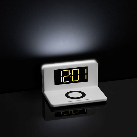 Часы настольные с беспроводным зарядным устройством Pitstop, белые - рис 10.