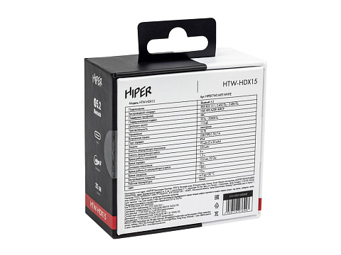 Беспроводные наушники HIPER TWS MP3 (HTW-HDX15), белый - рис 10.