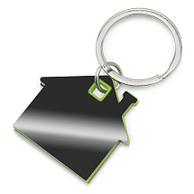 Металлический брелок с пластиковой цветной вставкой SteelPop House, серебристый с зеленым яблоком