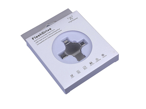 USB-флешка на 256 Гб 4 в 1 поворотный механизм, c дополнительными разъемами MicroUSB, TypeC и Lightning, серебристый - рис 4.