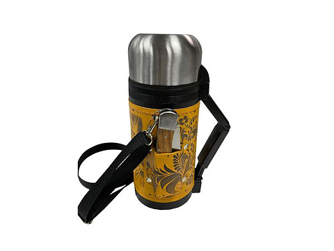 Термос в кожаном чехле, 1,2л, рыжая кожа - рис 3.