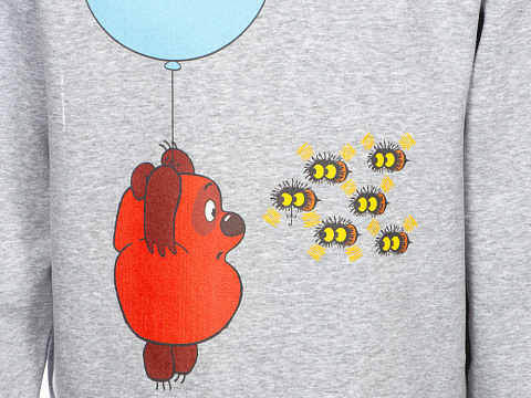 Свитшот с начесом Винни-Пух унисекс, серый меланж - рис 2.