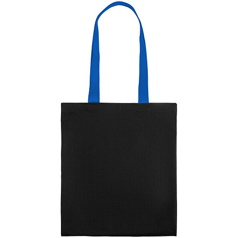 Холщовая сумка BrighTone, черная с ярко-синими ручками - рис 4.