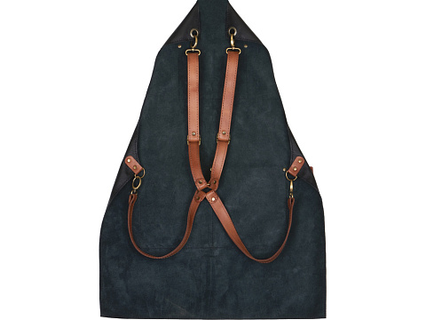 Фартук из натуральной кожи флотер  Материал: натуральная кожа КРС, цвет фартука: черный, цвет ремней: светлый бук, фурнитура из металлического сплава ЦАМ, цвет фурнитуры: антик, размер универсальный - рис 7.