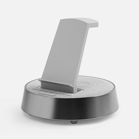 Bluetooth-колонка с беспроводной зарядкой и часами netEnergy, серая - рис 3.