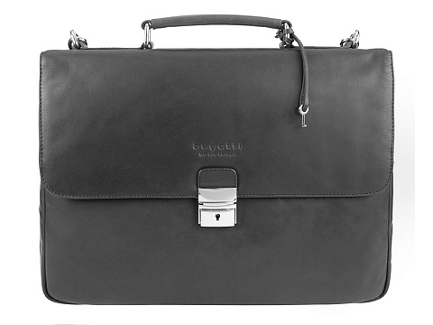 Портфель BUGATTI Romano 15'', чёрный, натуральная воловья кожа, 39х8х30 см - рис 2.