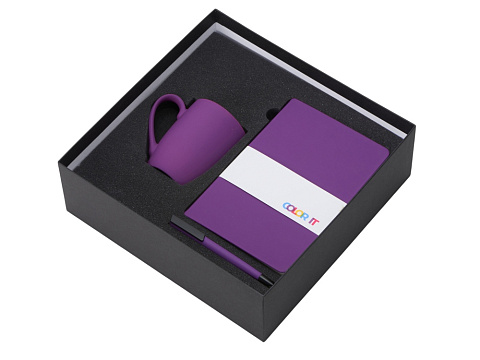 Подарочный набор с блокнотом С2, пластиковой ручкой и кружкой, фиолетовый - рис 2.