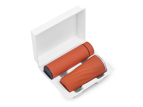 Подарочный набор FAMILY с термосом и термокружкой, оранжевый - рис 2.