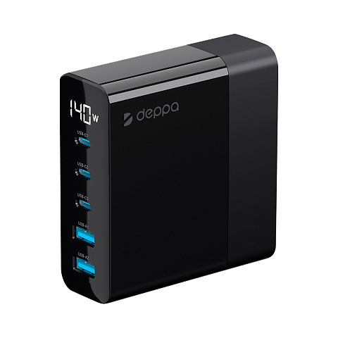 Зарядная станция 3xUSB Type-C, 2xUSB, PD, QC, 140Вт, черный, Deppa - рис 2.