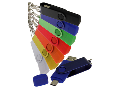 USB-флешка на 16 Гб 2 в 1 поворотный механизм, c дополнительным разъемом Type-C с одноцветным металлическим клипом, зеленый - рис 5.