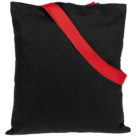 Холщовая сумка BrighTone, черная с красными ручками - рис 3.