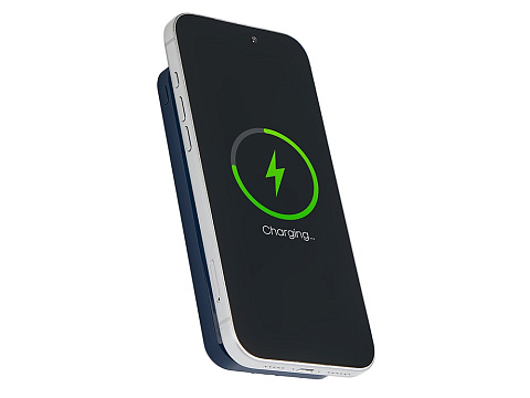 Магнитный беспроводной внешний аккумулятор со встроенными кабелями Мэни,быстаря зарядка, 10000 мАч, тёмно-синий - рис 4.