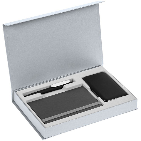 Коробка Silk с ложементом под ежедневник 10x16 см, аккумулятор и ручку, серебристая - рис 4.
