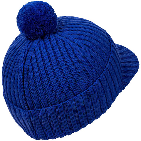 Вязаная шапка с козырьком Peaky, синяя (василек) - рис 4.