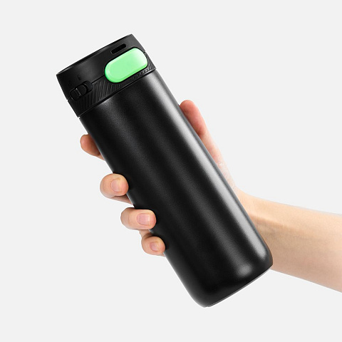 Термостакан X1 с цветной кнопкой, черный с зеленым - рис 5.