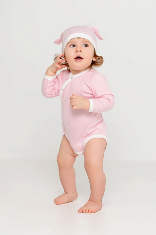Шапочка детская Baby Prime, розовая с молочно-белым - рис 4.