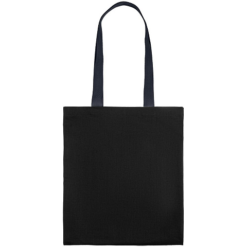 Холщовая сумка BrighTone, черная с темно-синими ручками - рис 4.