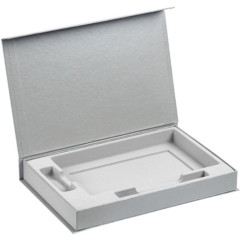 Коробка Silk с ложементом под ежедневник 13x21 см, флешку и ручку, серебристая - рис 3.