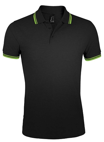 Рубашка поло мужская Pasadena Men 200 с контрастной отделкой, черная с зеленым - рис 2.