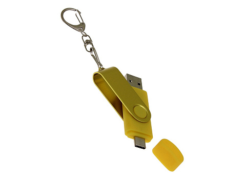 USB-флешка на 16 Гб 2 в 1 поворотный механизм, c дополнительным разъемом Type-C с одноцветным металлическим клипом, желтый - рис 4.